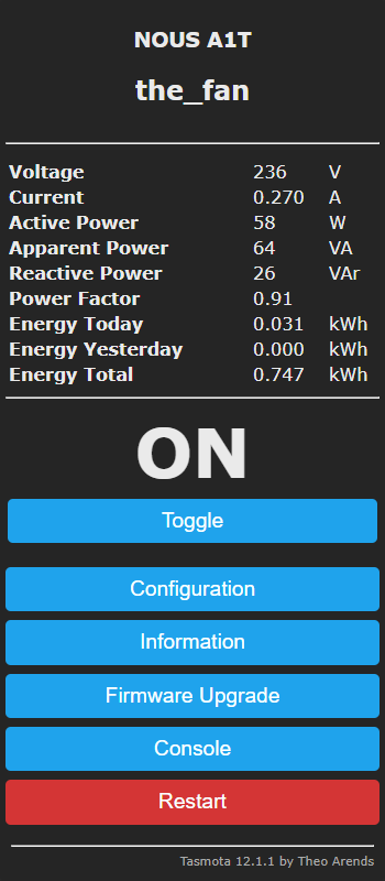 Energy reading in Nous A1T